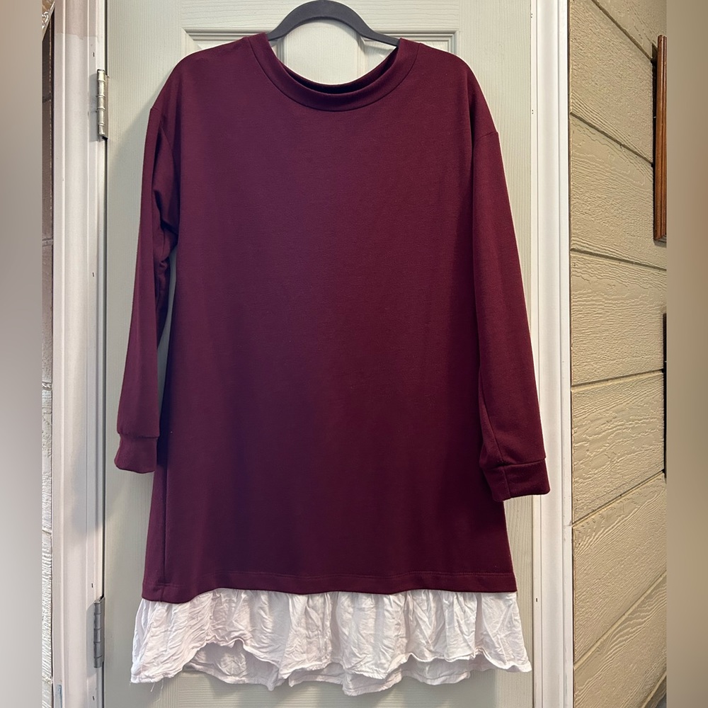 Long sleeve Tunic with adorable white ruffle hem